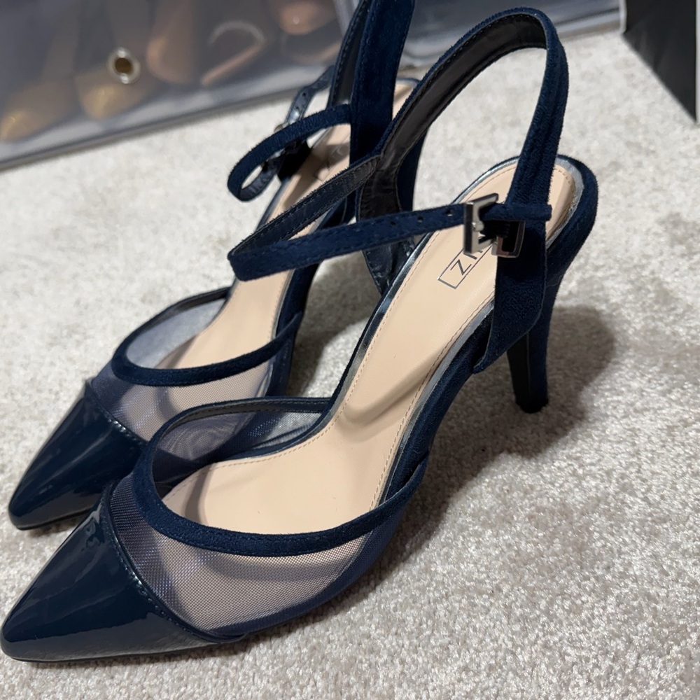 Chic Navy Women's Heels with Mesh Detail